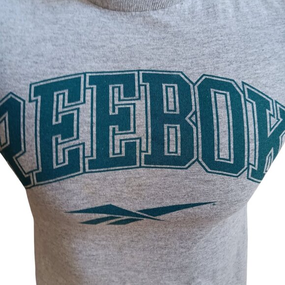 Reebok Vintage Women's T-shirt SMALL 1990s Heather gray Spellout Logo - Picture 3 of 7